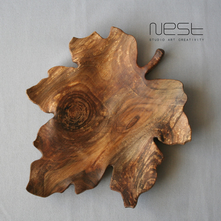 ظرف دکوراتیو چوبی طرح برگ چنار