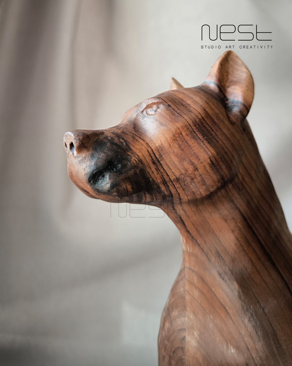 مجسمه چوبی دست ساز سگ نژاد پیت بول - دکوراسیون مدرن