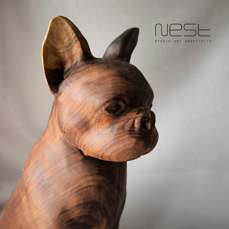 مجسمه چوبی دست ساز سگ نژاد بول داگ - دکوراسیون مدرن