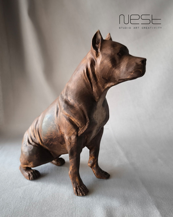 مجسمه چوبی دست ساز سگ نژاد پیت بول - دکوراسیون مدرن